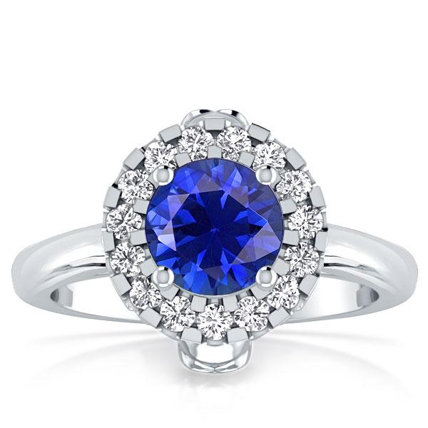 

Halo Skull Design Round Cut Blue Sapphire Engagement Ring, White