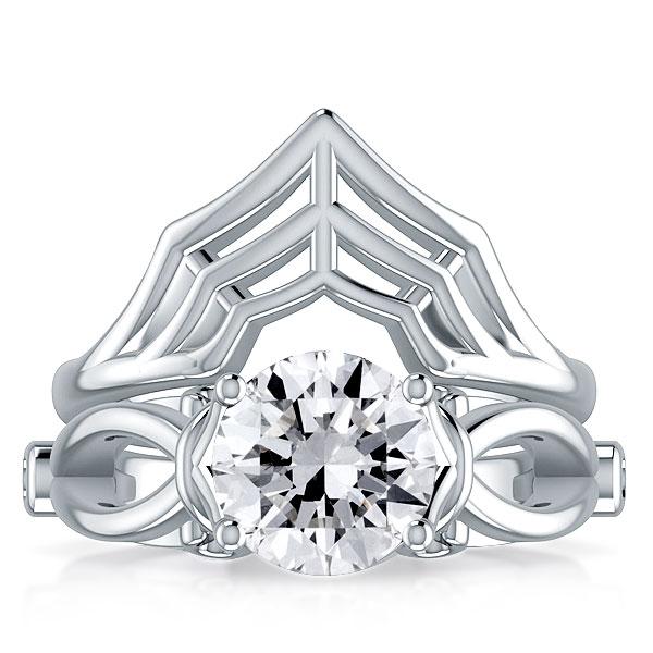 

Skull & Spider Web Design Round Cut Bridal Set, White
