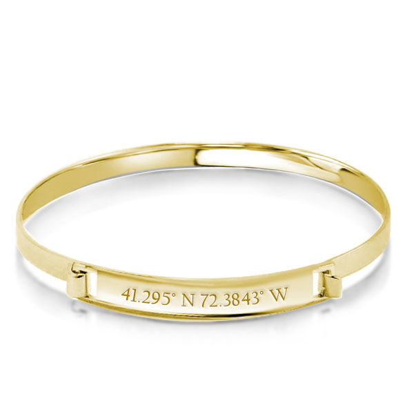 

Personalized Coordinate Engraved Bangle in 14k Gold Plating, White