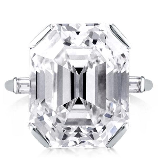 

Three Stone Emerald Cut Four Prong Engagement Ring, White
