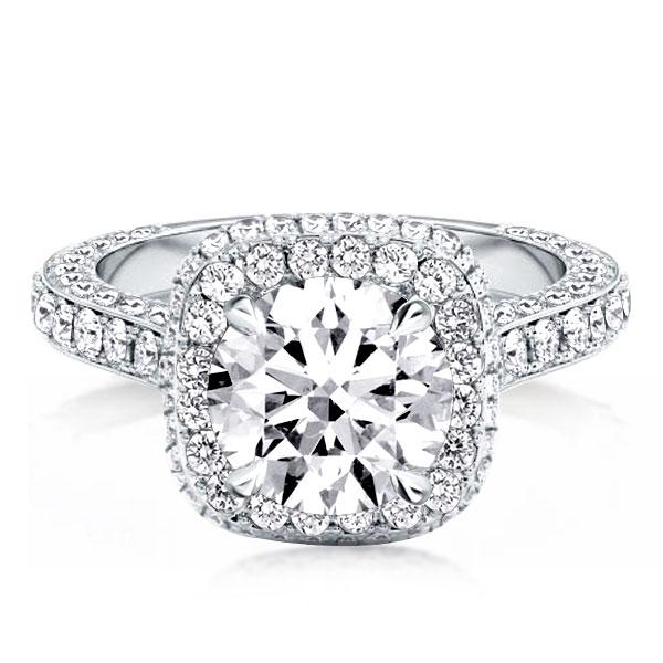 

Three-Quarters Round Halo Bead Engagement Ring, White