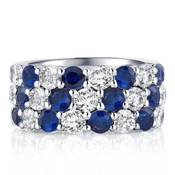 

Alt. Sapphire Round Cut Triple Row Wedding Band, White