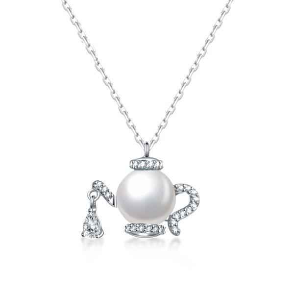 

Special Kettle Design Round Cut Pearl Pendant Necklace, White