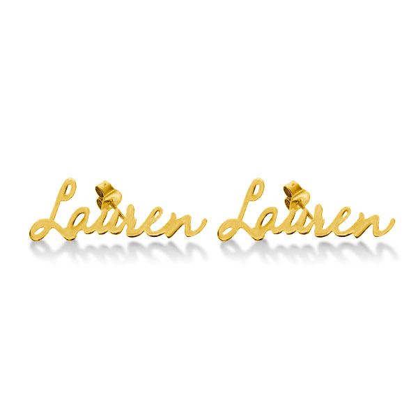 Personalized Name Stud Earrings in Golden, White