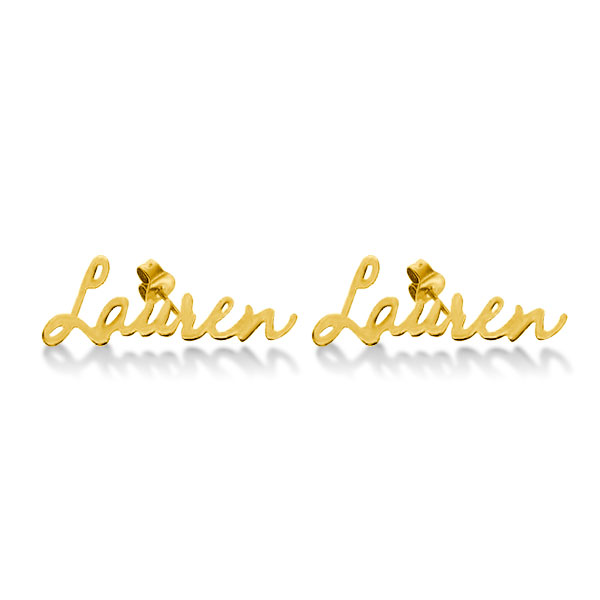 

Personalized Name Stud Earrings in Golden, White