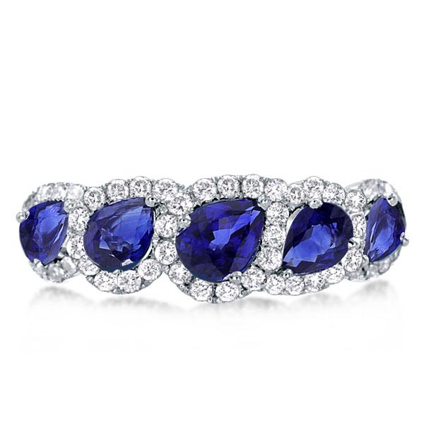 

Halo Created Sapphire Pear Cut Five Stone Wedding Band, White