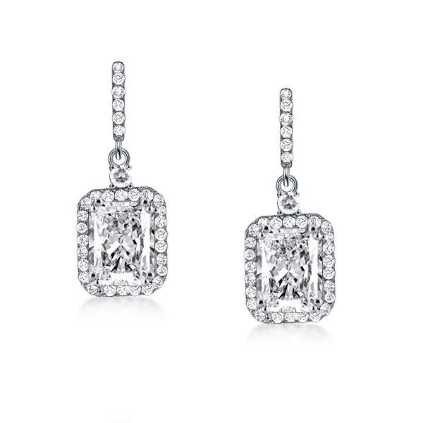 

Double Prong Halo Cushion Cut Drop Earrings, White