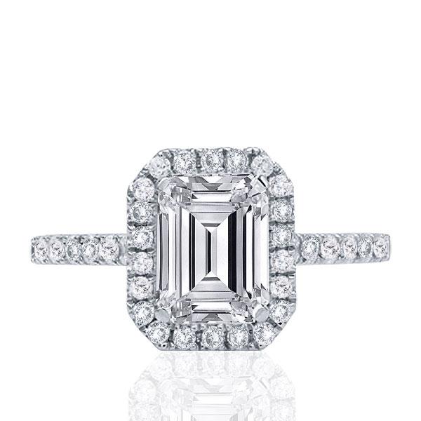 

Classic Halo Emerald Engagement Ring, White