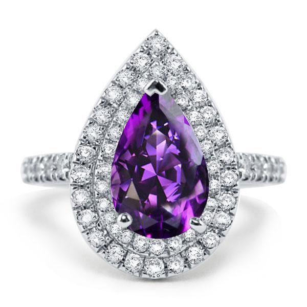 

Italo Double Halo Pear Created Amethyst Engagement Ring, White