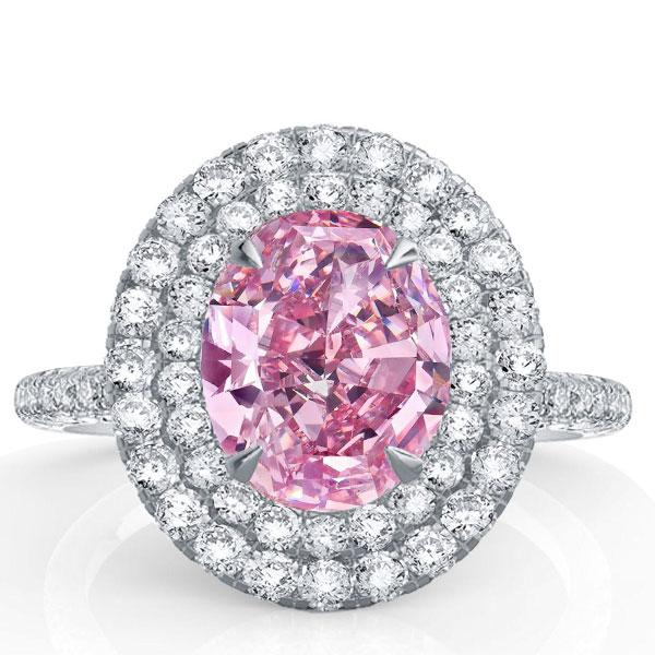 

Italo Double Halo oval Created Pink Sapphire Engagement Ring, White