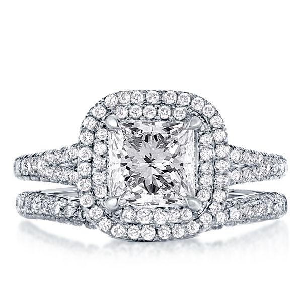 

Double Halo Split Shank Princess Cut Bridal Set, White