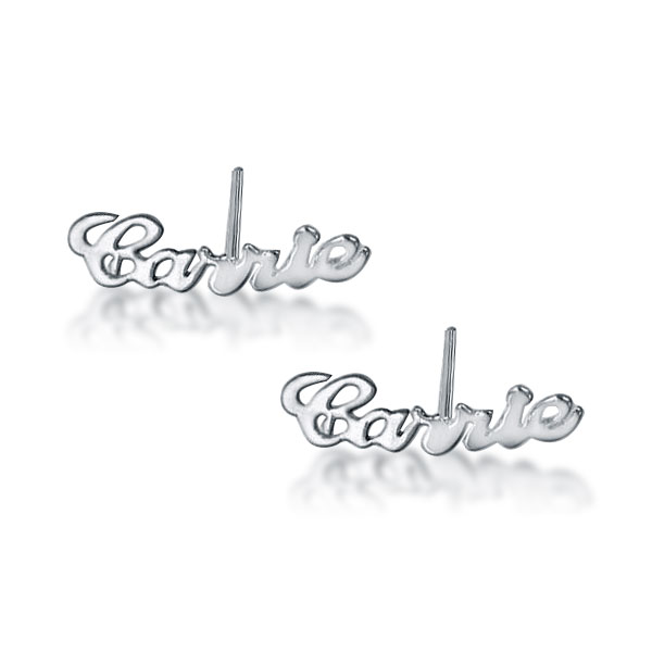 Personalized Name Stud Earrings in Silver, White