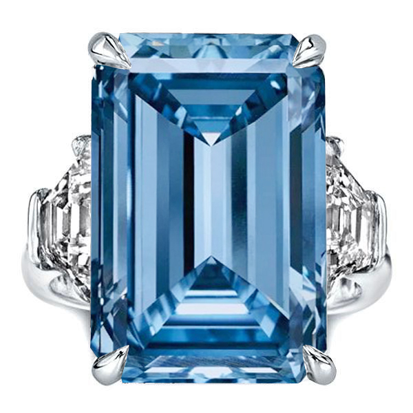 

Three Stone Emerald Cut Blue Topaz Engagement Ring, White