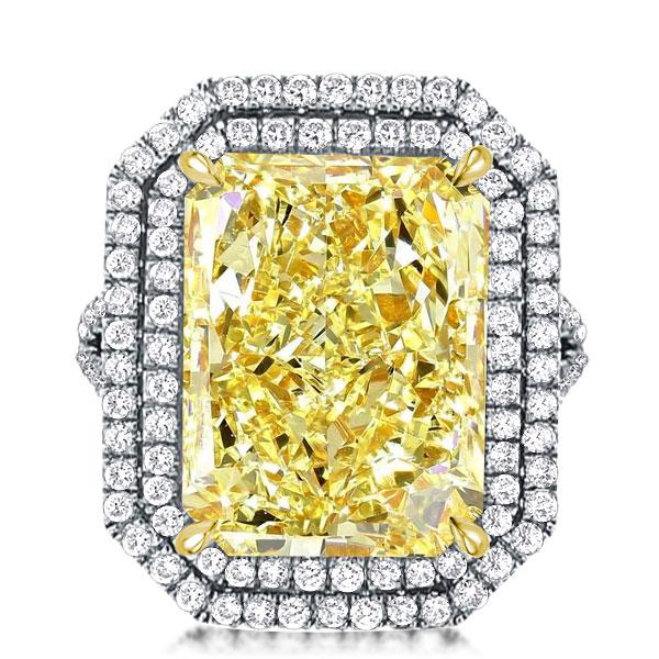 

Split Shank Radiant Cut Yellow Topaz Double Halo Engagement Ring, White