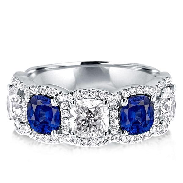 

Halo Blue Sapphire Cushion Cut Wedding Band, White