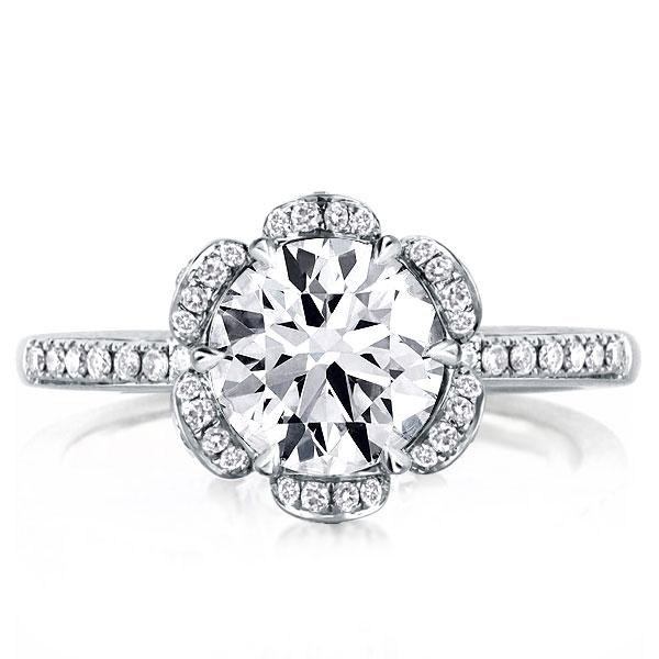 

Flower Design Round Cut Halo Engagement Ring, White
