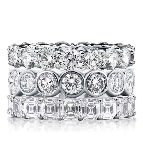 Triple Row Eternity Round & Asscher Stackable Band Set, White