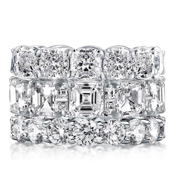 

Triple Row Eternity Round & Asscher & Cushion Stackable Band Set, White