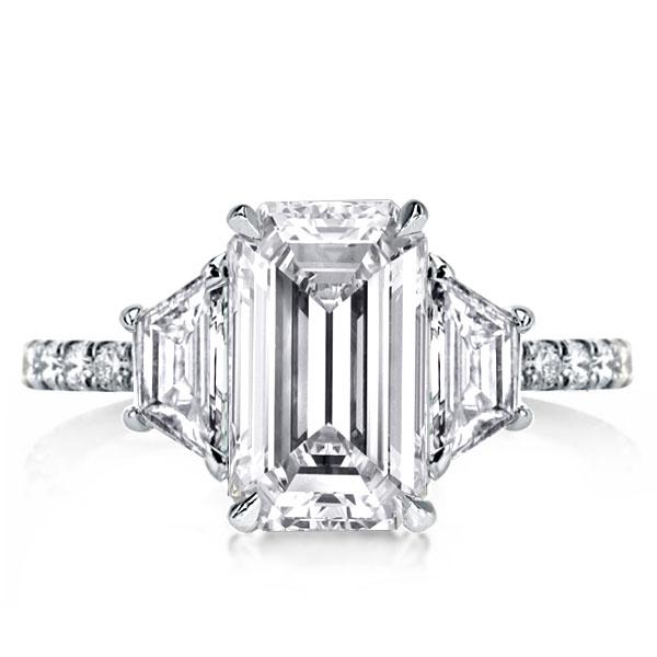 

Three Stone Emerald Cut Engagement Ring, White
