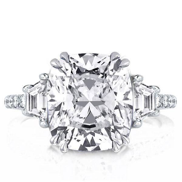 

Double Prong Three Stone Cushion Engagement Ring, White