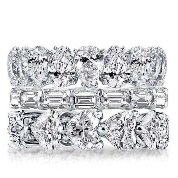 

Triple Row Eternity Pear & Baguette & Heart Stackable Band Set, White