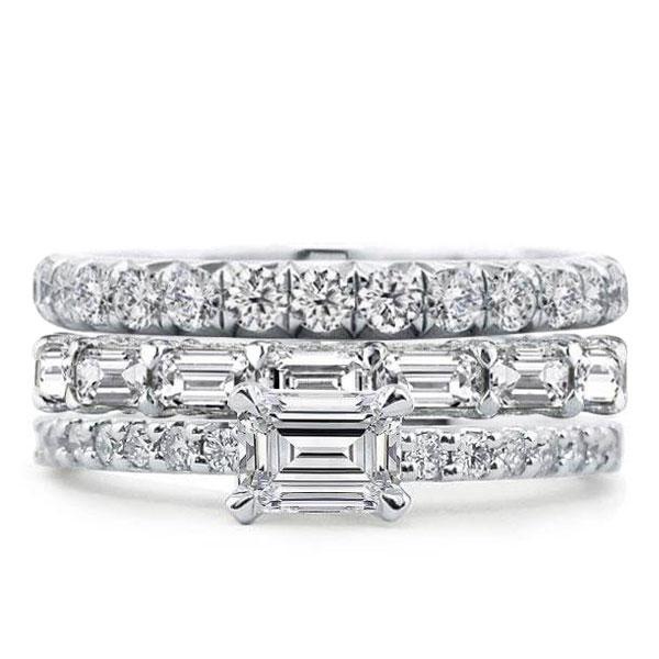 

East West Round & Emerald 3PC Bridal Set, White