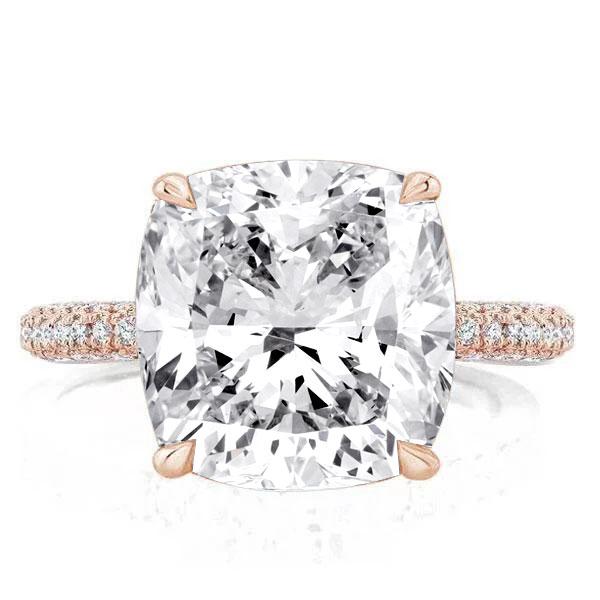 

Rose Gold Double Hidden Halo Cushion Engagement Ring, White
