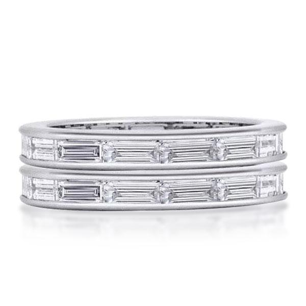 

Eternity Baguette Cut Stackable Wedding Band Set, White