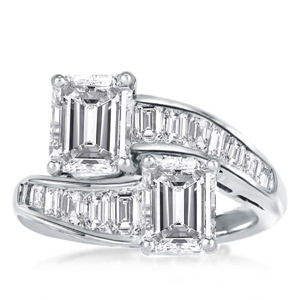 

Half Eternity Two Center Stone Emerald Engagement Ring, White