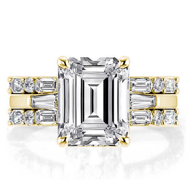 

Gold Emerald Cut 3PC Wedding Ring Set For Women, White