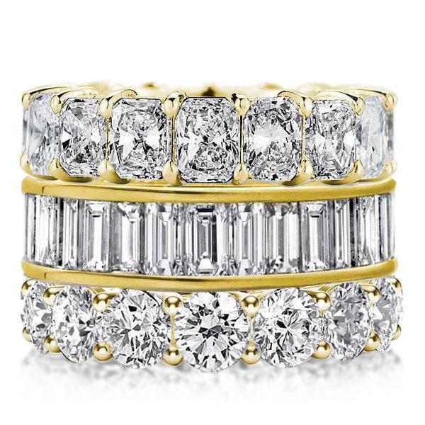 Triple Row Golden Round & Radiant & Baguette Stackable Band Set, White