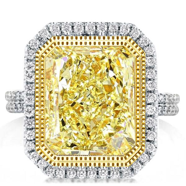 

Halo Two Tone Split Shank Radiant Yellow Topaz Engagement Ring, White