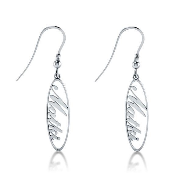 

925 Sterling Silver Personalized Drop Name Earrings, White