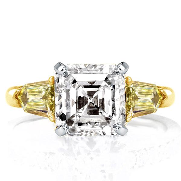 

Two Tone Three Stone Asscher Cut Engagement Ring, White