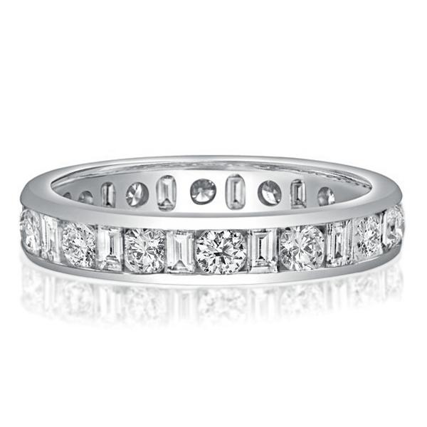 

Classic Round & Baguette Wedding Band, White