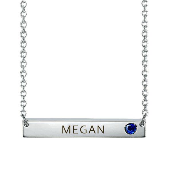 

Engravable Bar Necklace with Birthstone In Sliver, White