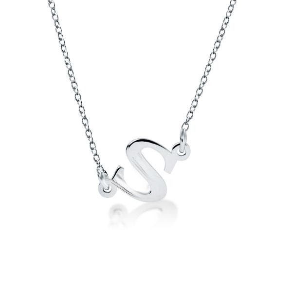 

Silver Sideways Initial Necklace, White