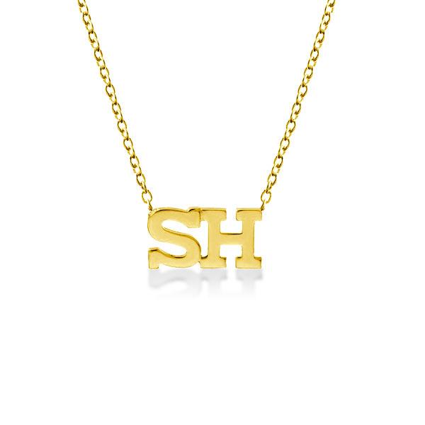 

14k Gold Plated Double Letter Necklace, White