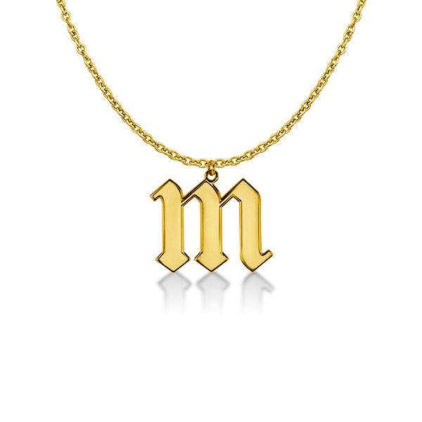 

14k Gold Plated Old English Personalized Initial Necklace, White