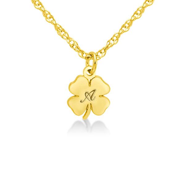 

14k Gold Plated Engraved Clover Initial Pendant Necklace, White