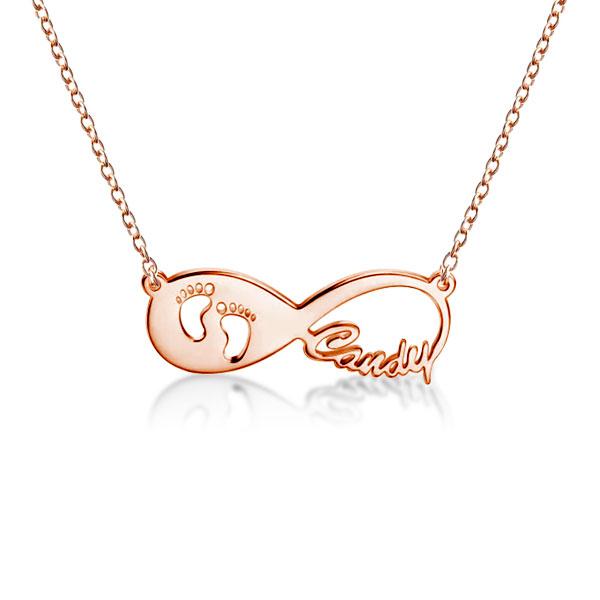 

Rose Gold Footprint Infinity Name Necklace, White