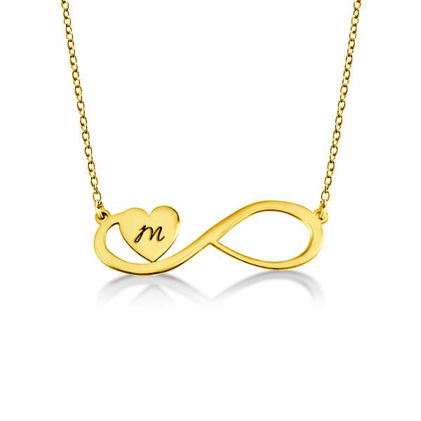 

14K Gold Plated Custom Heart Initial Infinity Necklace, White
