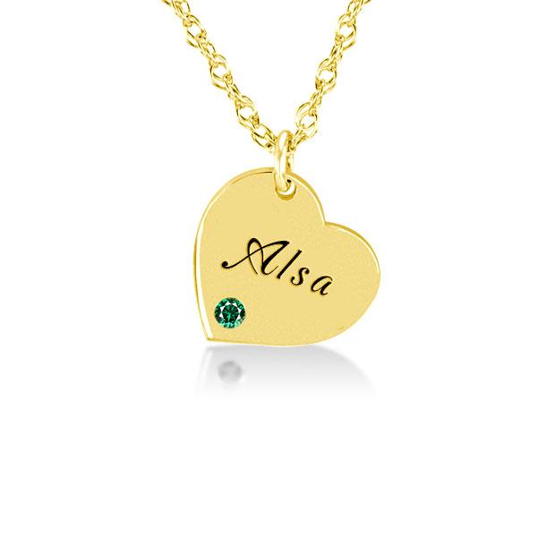 

14K Gold Plated Engraved Heart Pendant Necklace With Birthstone, White