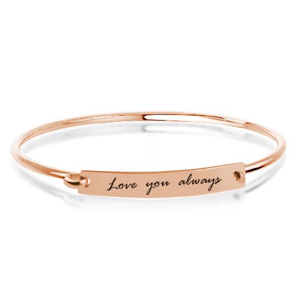 

Personalized Handwriting Bar Bangle in Rose Gold Plating, White