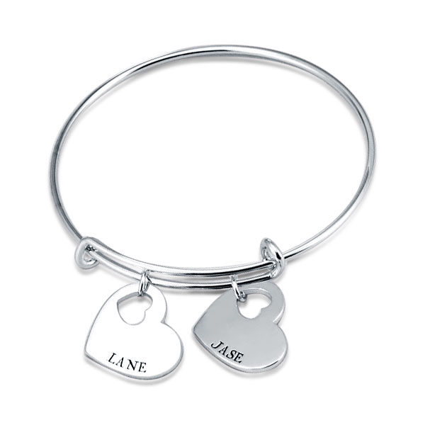 

Heart Engraved Bangle Bracelet In Sliver, White