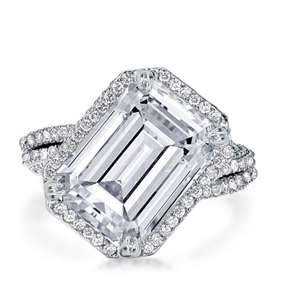 

Halo Double Prong Harmony Split Emerald Cut Engagement Ring, White