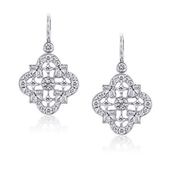 

Four Leaf Clover Round & Marquise Cut Drop Earrings, White