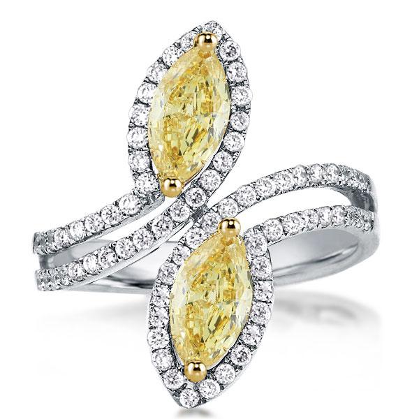 

Halo Split Shank Leaf Yellow Marquise Cut Engagement Ring, White