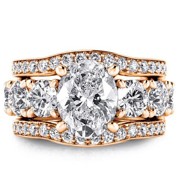 

Rose Gold Seven Stone Oval 3PC Wedding Set, White