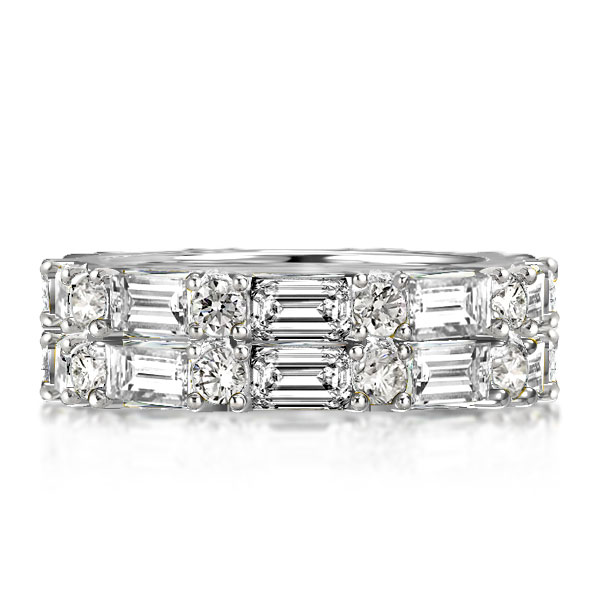 

Double Row Emerald & Round Cut Wedding Band, White